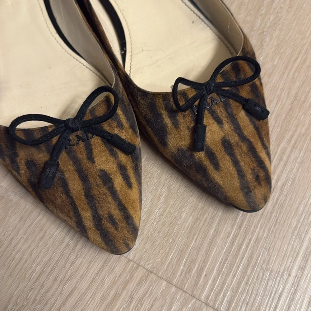 Prada Leopard Print Flats with Bow